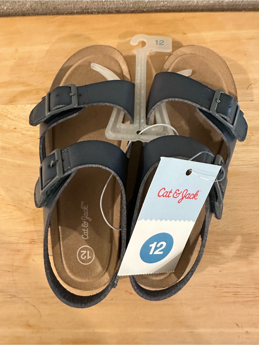 Cat & Jack Kids' Navy Double-Strap Buckle Sandals size 12